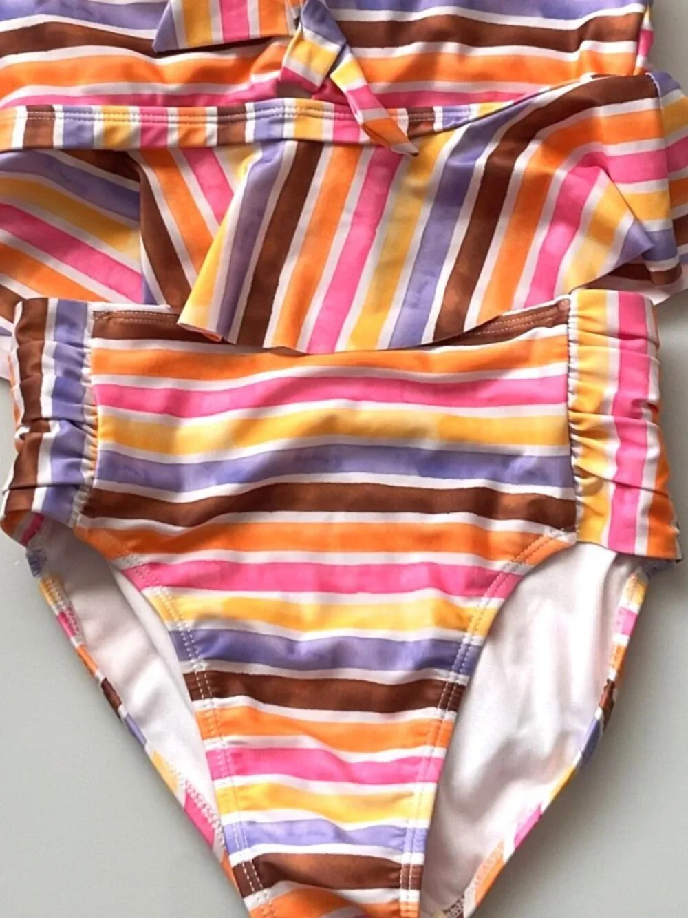 GIRLS STRIPED TANKINI SWIMMING SUIT 2 PC SET UPF 50+ L 10-12 LIKE NEW